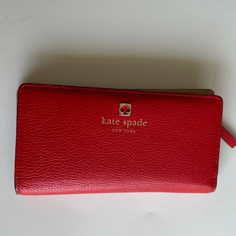 Kate Spade red slim bifold wallet